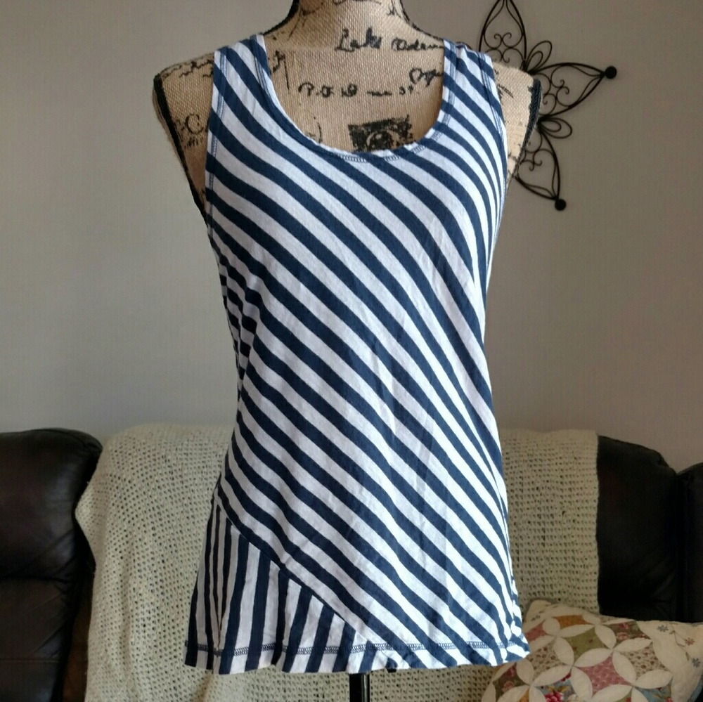 Garnet Hill Navy and White Striped Tank Top